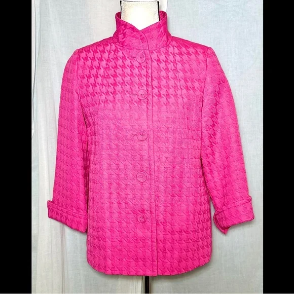 Linea By Louis Dell’Olio Houndstooth Check Cotton Jacquard Swing Jacket Sz XS/S - Picture 7 of 8